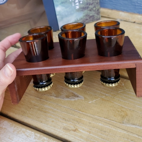 Hammer + Axe Beer Top Shot Glasses w Wood Tray 1oz each Gift set - Picture 1 of 16